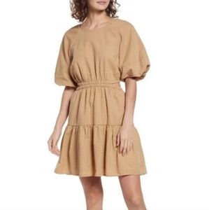 Madewell Tan Balloon-Sleeve Open-Back Mini Dress Women's Size Small NWT